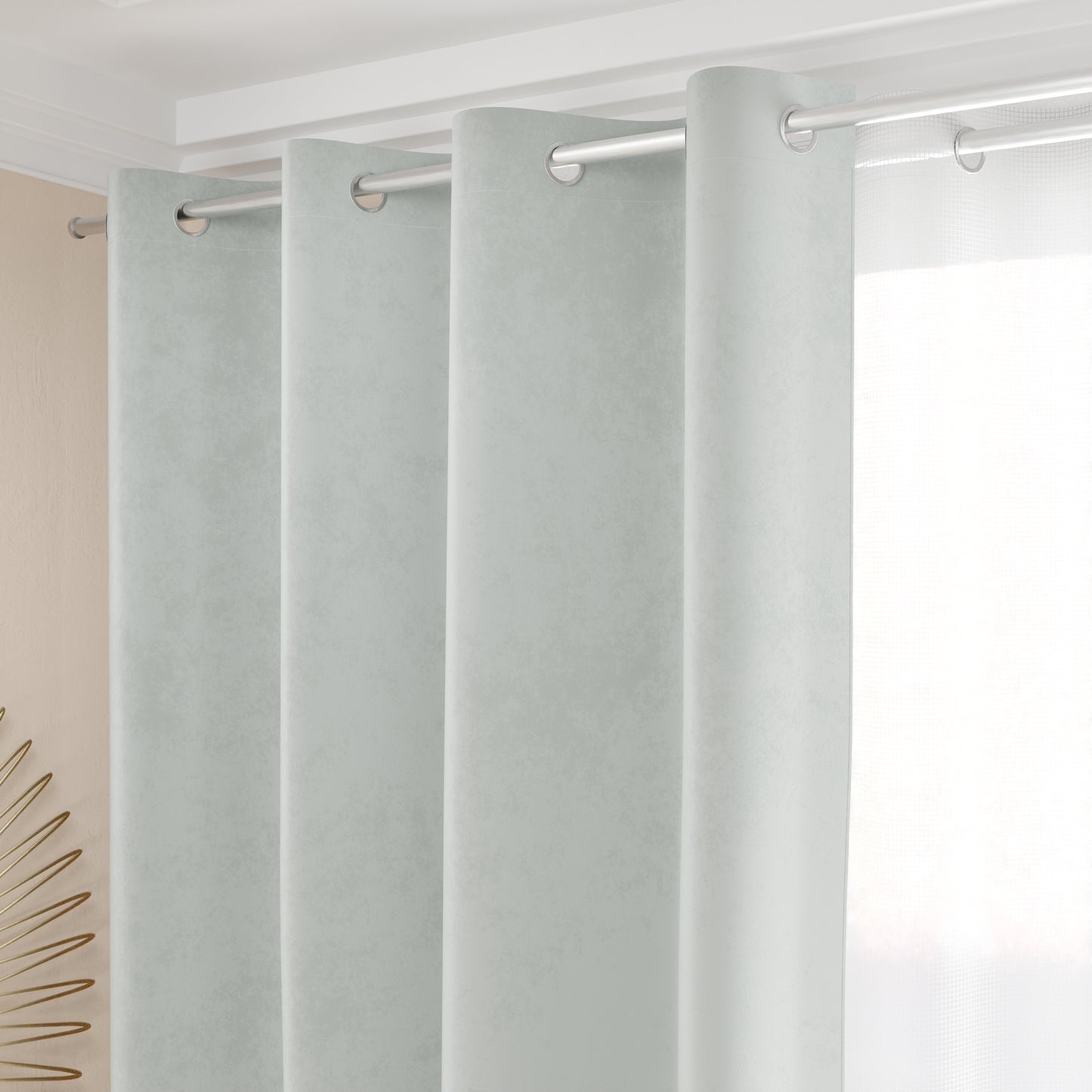 Tenda a Pannello in Velluto per Interni con Anelli, 140x280 cm, Grigio Chiaro