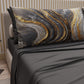Draps en Coton, Parure de Lit avec Taies d'Oreiller en Impression Digitale Marbre Gris Foncé