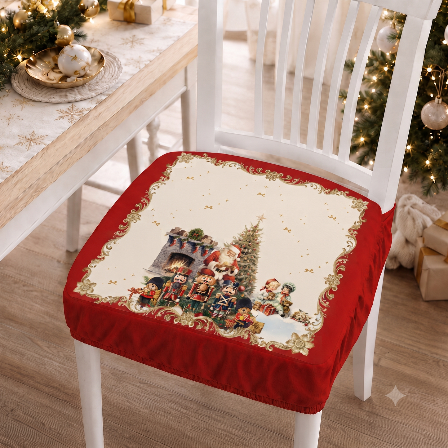 Coprisedia Natalizi con Elastico in Stampa Digitale Vintage Xmas