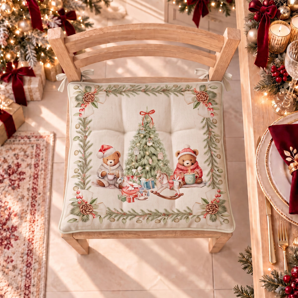 Cuscini per Sedie Natalizi Coprisedia Natalizi 6 Pezzi Xmas Bears
