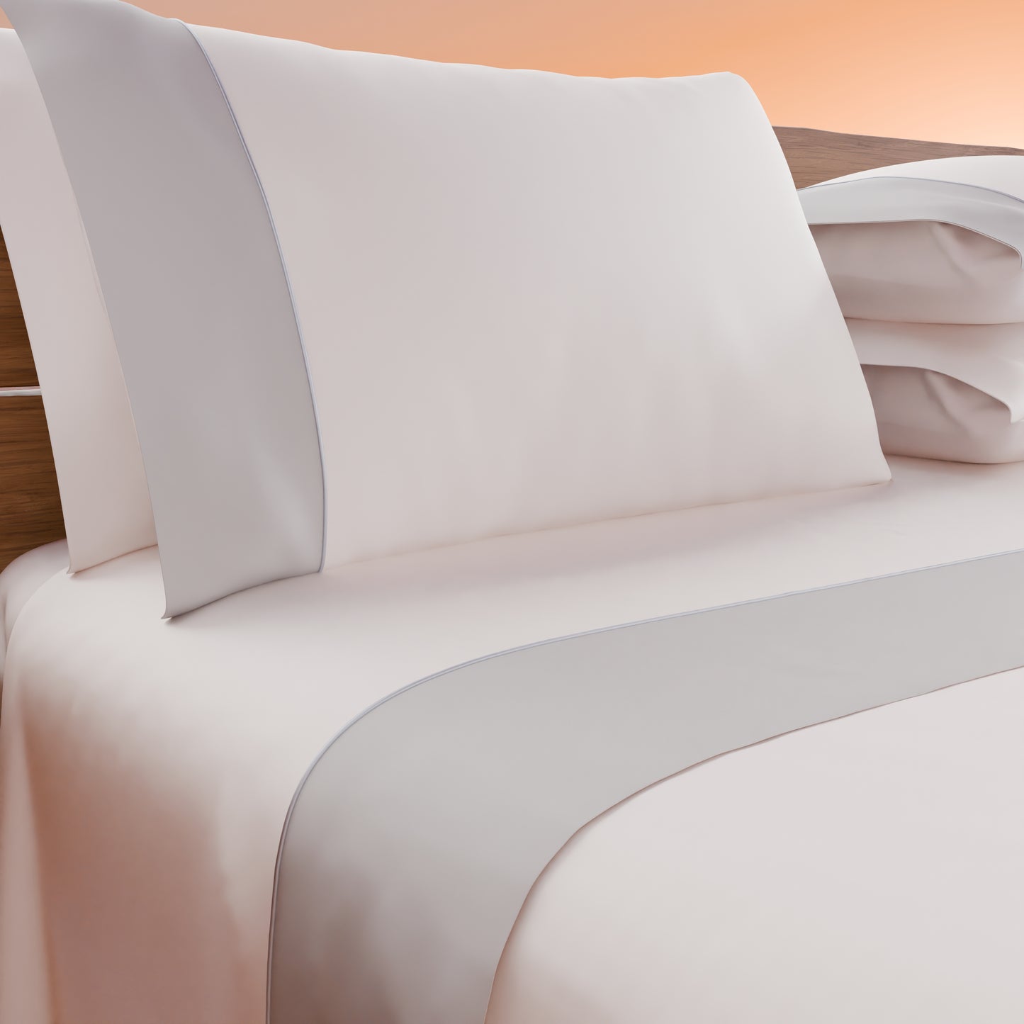 Draps unis en satin de coton avec queue de rat gris clair