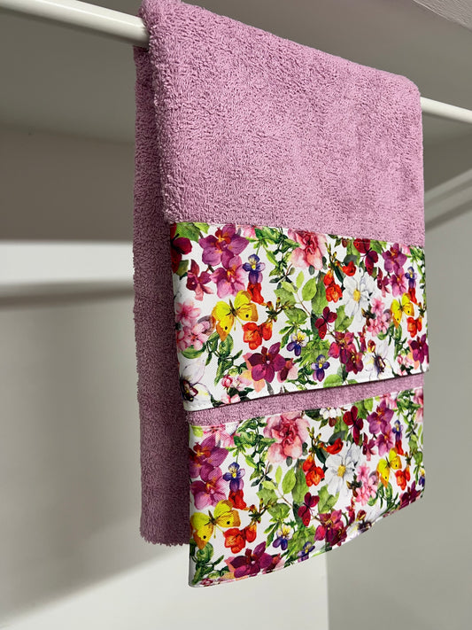 Serviette de bain 1+1 avec bordure en impression numérique Papillons
