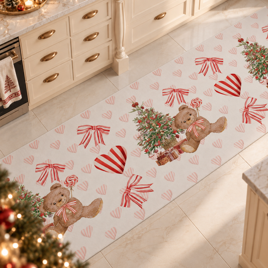 Non-slip Christmas Kitchen Rug Christmas Runner Washable Kitchen, Teddy Bear