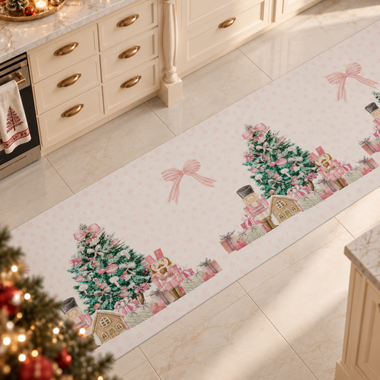 Non-slip Christmas Kitchen Rug, Washable Kitchen Runner, Pink Soldiers
