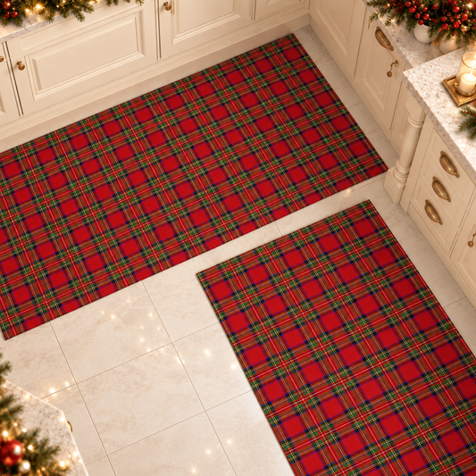 Tappeto Cucina Natalizio Antiscivolo Passatoia Natalizia Cucina lavabile Fiocco Tartan, Fantasia Scozzese