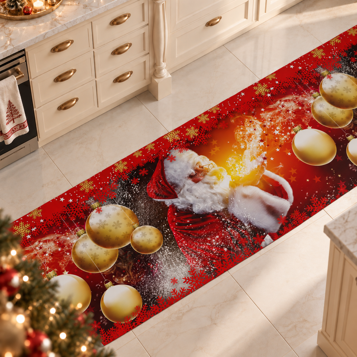 Tappeto Cucina Natalizio Antiscivolo Passatoia Natalizia Cucina lavabile Babbo Natale
