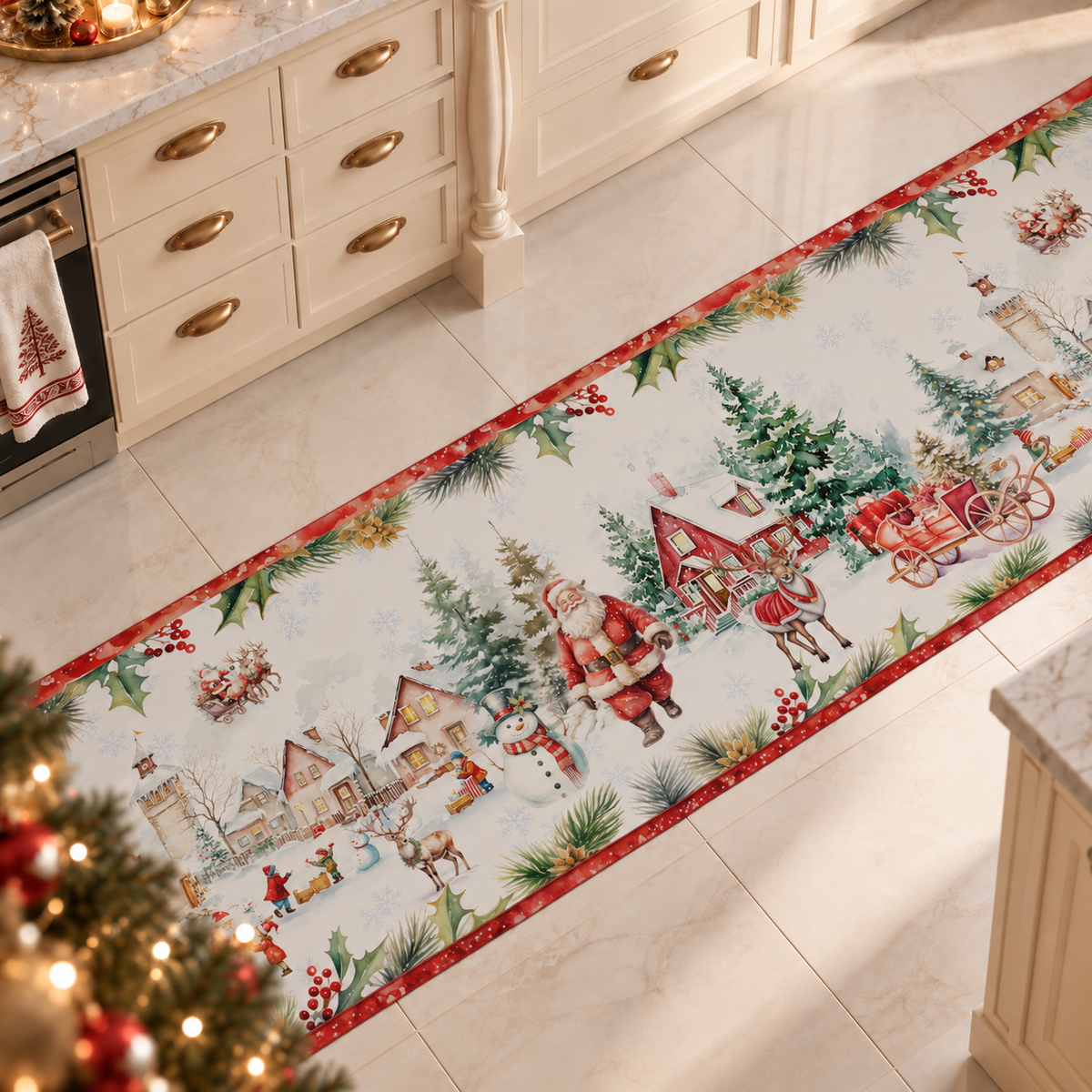 Tappeto Cucina Natalizio Antiscivolo Passatoia Natalizia Cucina lavabile Xmas Santa's Land