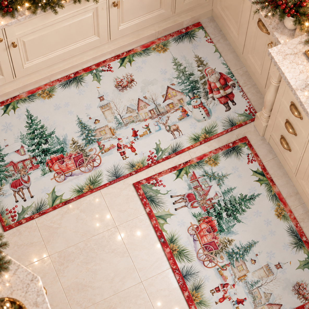 Tappeto Cucina Natalizio Antiscivolo Passatoia Natalizia Cucina lavabile Xmas Santa's Land