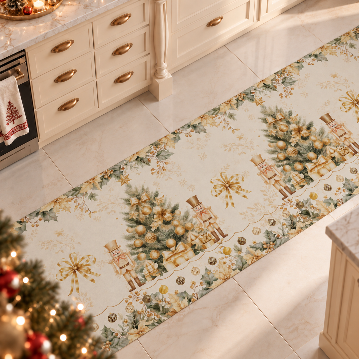 Tappeto Cucina Natalizio Antiscivolo Passatoia Natalizia Cucina lavabile Xmas Gold