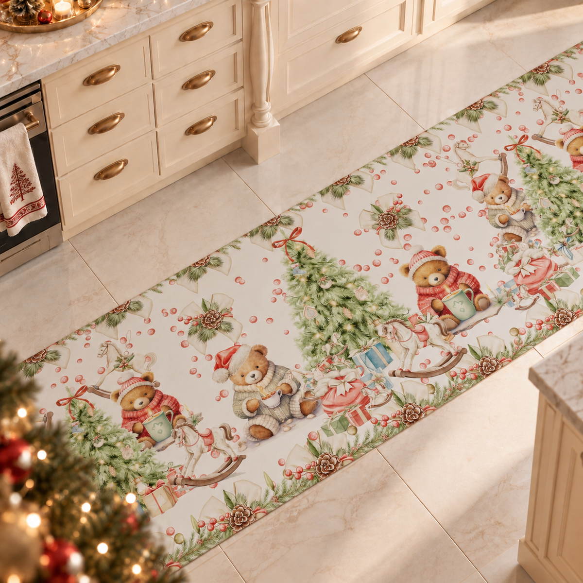 Tappeto Cucina Natalizio Antiscivolo Passatoia Natalizia Cucina lavabile Xmas Bears