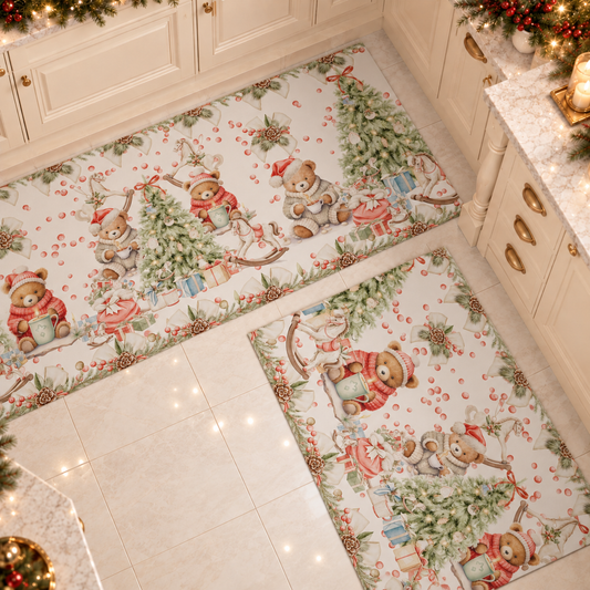 Tappeto Cucina Natalizio Antiscivolo Passatoia Natalizia Cucina lavabile Xmas Bears