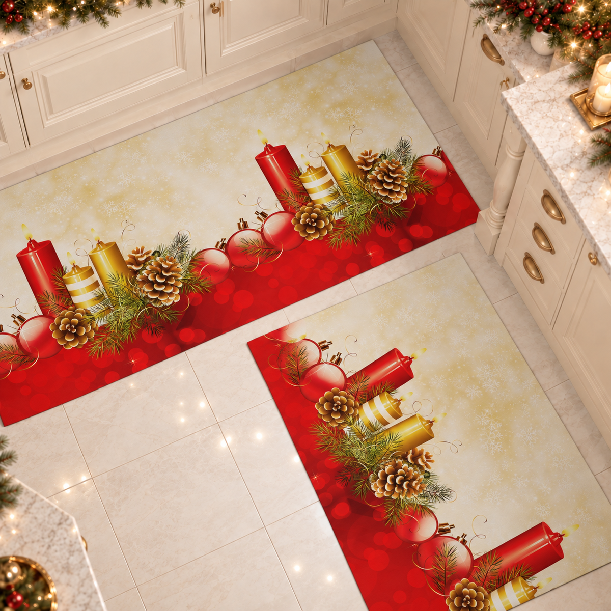 Non-slip Christmas Kitchen Rug Christmas Runner Washable Kitchen, Candles