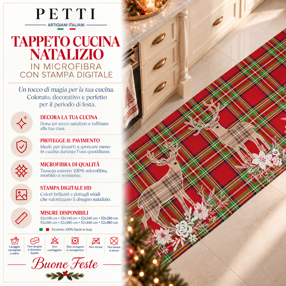 Tapis de Cuisine de Noël Antidérapant Coureur de Noël Lavable Renne Beige