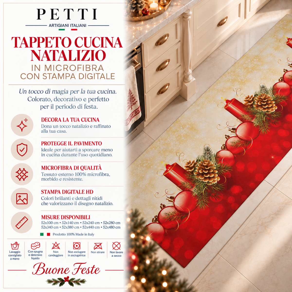 Non-slip Christmas Kitchen Rug Christmas Runner Washable Kitchen, Candles