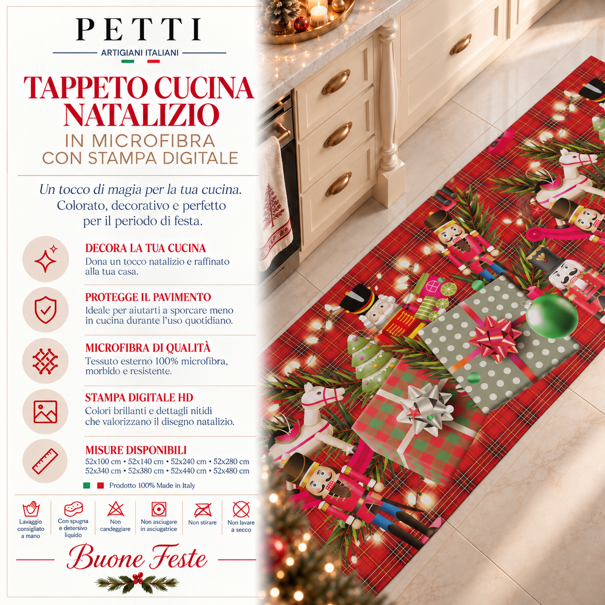 Tappeto Cucina Natalizio Antiscivolo Passatoia Natalizia Cucina lavabile, Soldatini