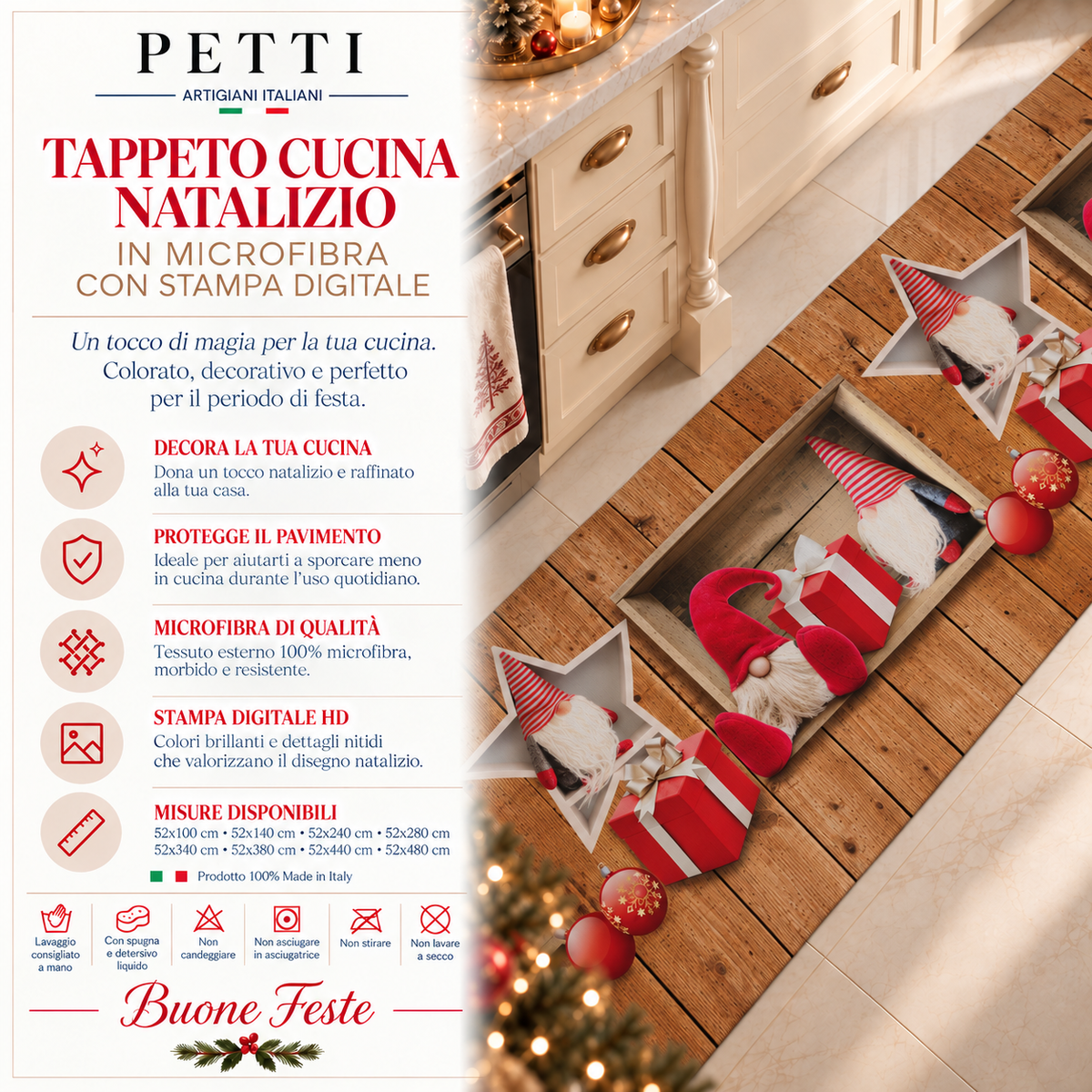 Tappeto Cucina Natalizio Antiscivolo Passatoia Natalizia Cucina lavabile, Elfo