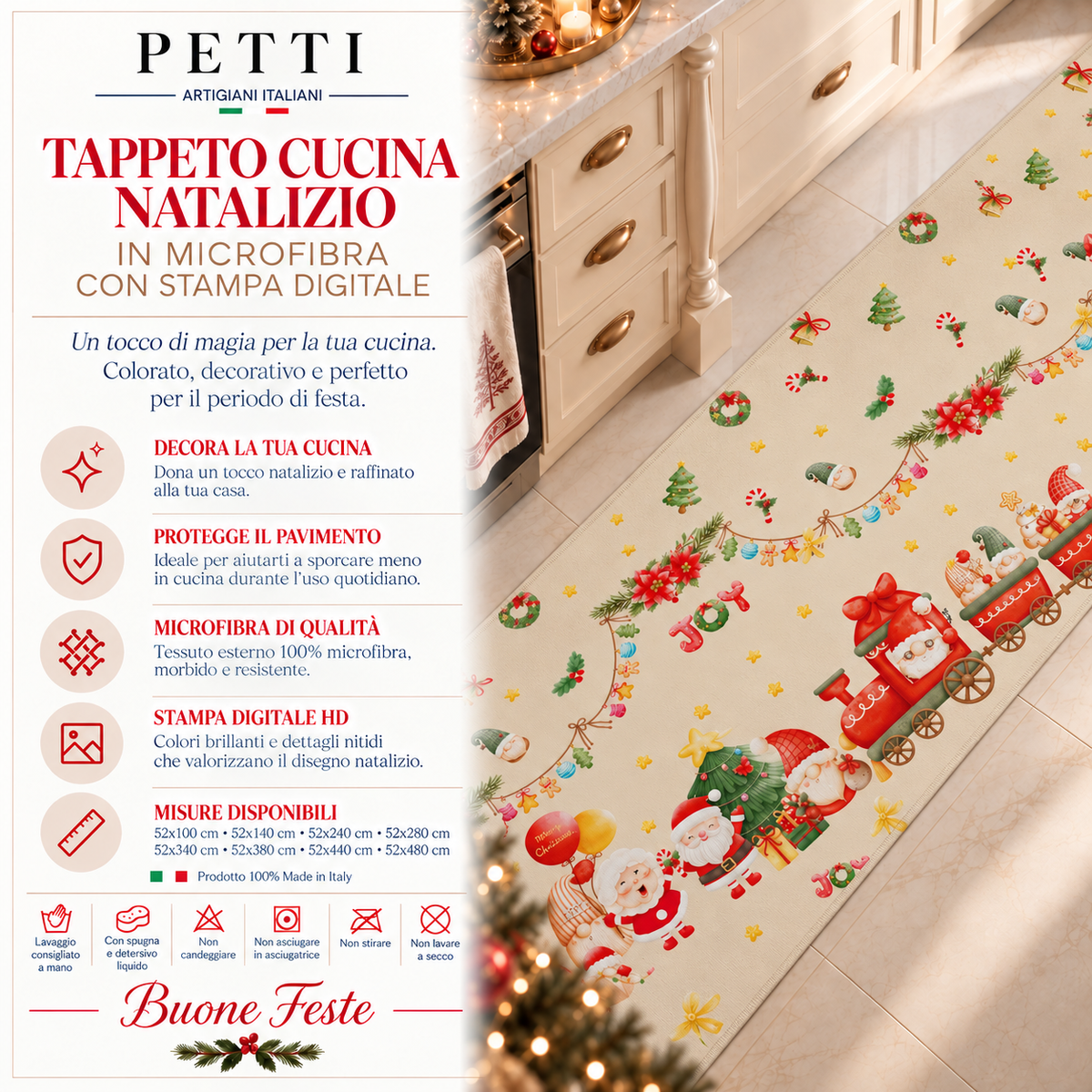 Tappeto Cucina Natalizio Antiscivolo Passatoia Natalizia Cucina lavabile, Gnomo