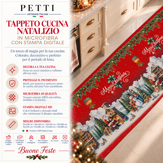 Tappeto Cucina Natalizio Antiscivolo Passatoia Natalizia Cucina lavabile Santa Village