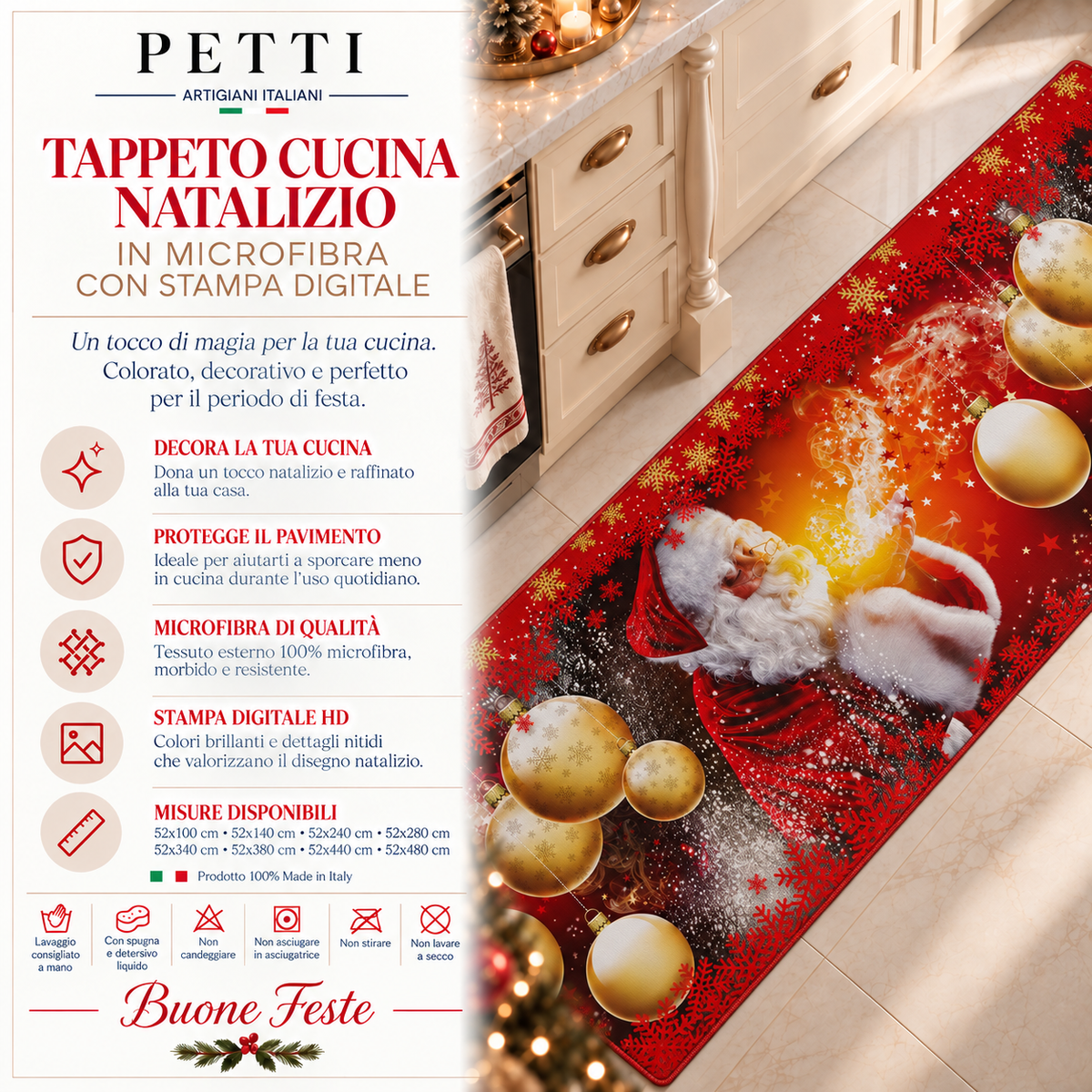 Tappeto Cucina Natalizio Antiscivolo Passatoia Natalizia Cucina lavabile Babbo Natale