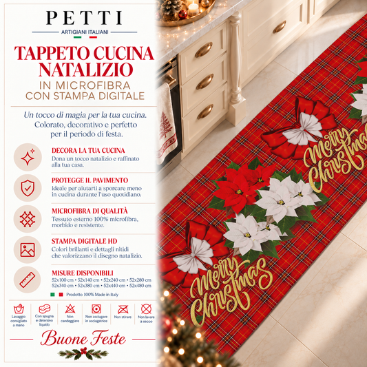 Tappeto Cucina Natalizio Antiscivolo Passatoia Natalizia Cucina lavabile Merry Christmas