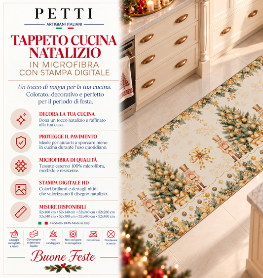 Tappeto Cucina Natalizio Antiscivolo Passatoia Natalizia Cucina lavabile Xmas Gold