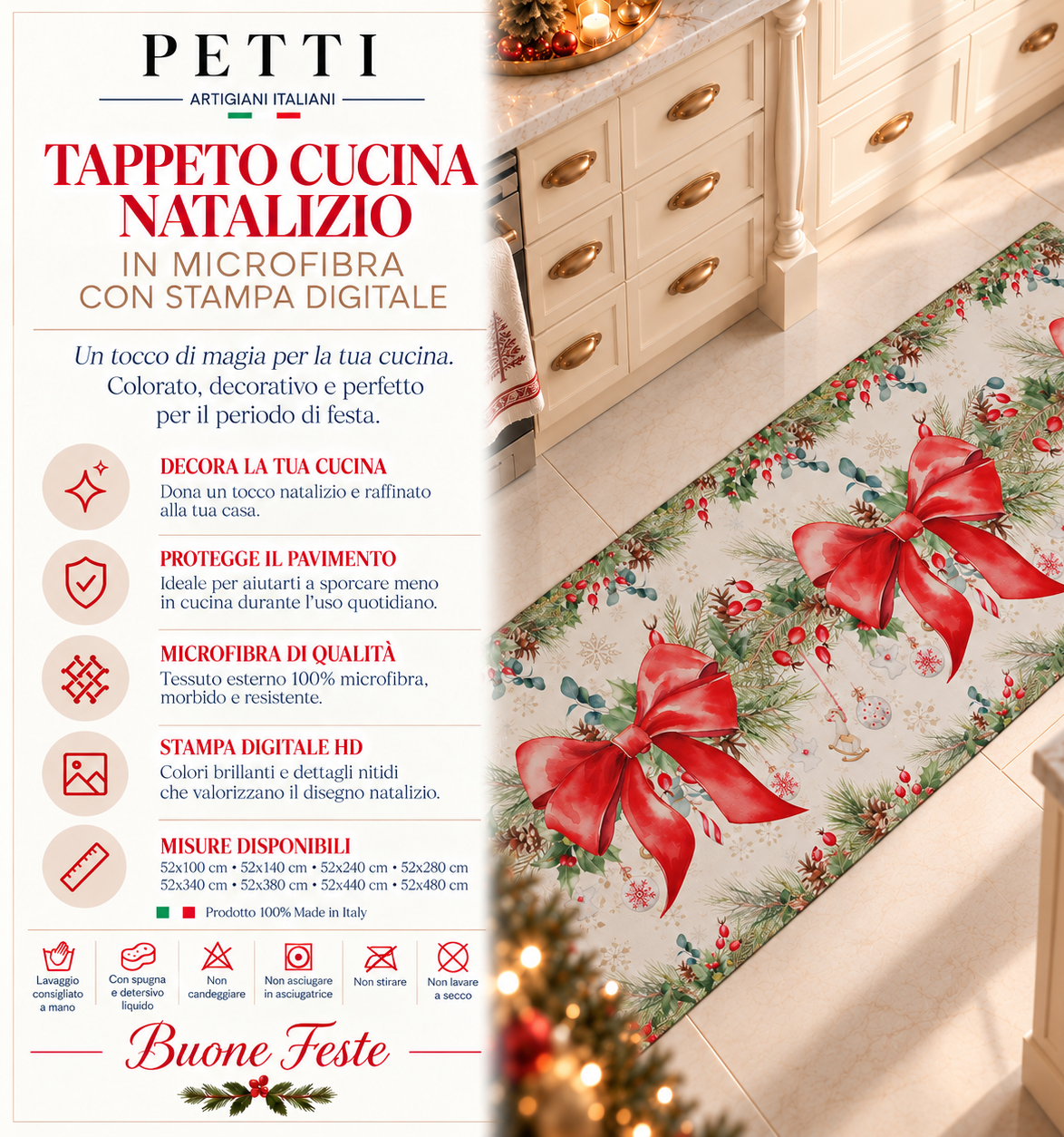 Tappeto Cucina Natalizio Antiscivolo Passatoia Natalizia Cucina lavabile Ghirlanda Natale