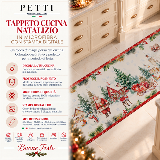 Tappeto Cucina Natalizio Antiscivolo Passatoia Natalizia Cucina lavabile Xmas Santa's Land