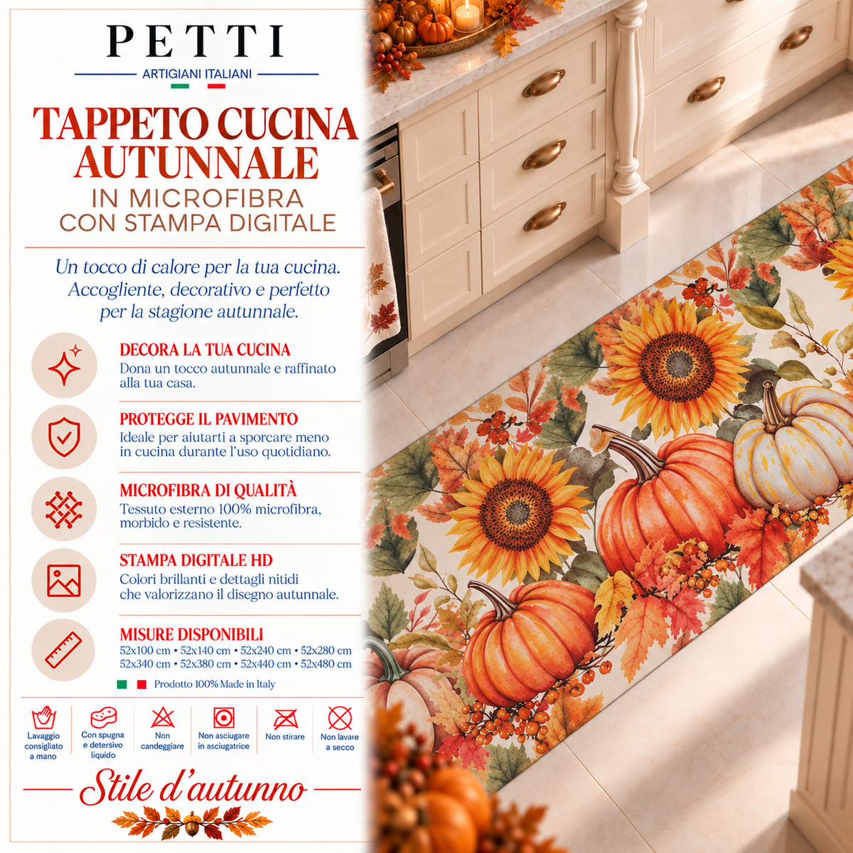 Tappeto Cucina Antiscivolo Passatoia Cucina lavabile, Cucina Pumpkin