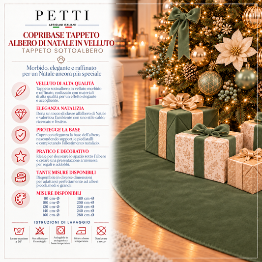 Copribase Tappeto Albero di Natale in Velluto Oliva