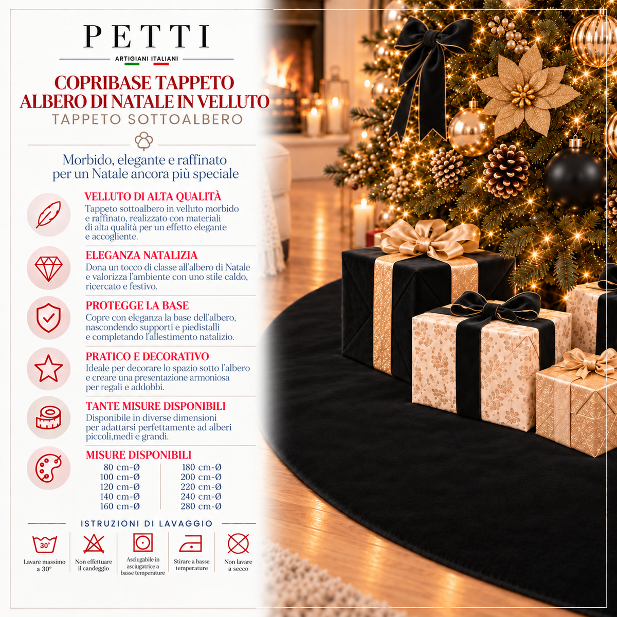 Copribase Tappeto Albero di Natale in Velluto Nero