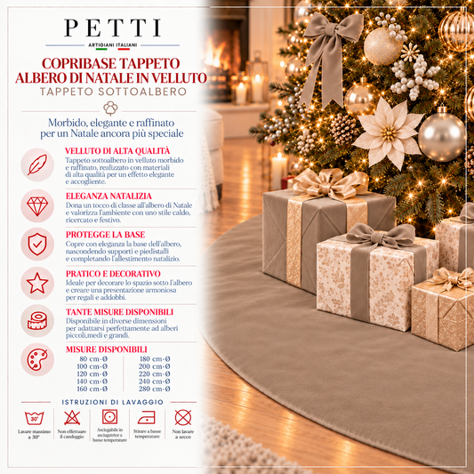 Copribase Tappeto Albero di Natale in Velluto Tortora