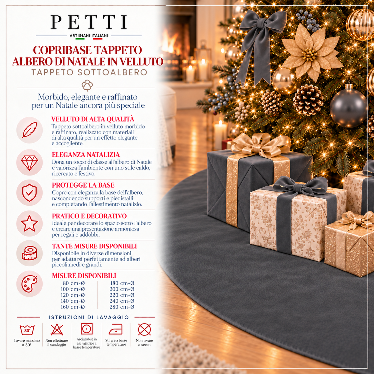 Copribase Tappeto Albero di Natale in Velluto Grigio Scuro