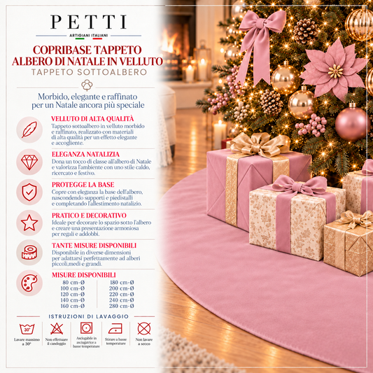 Copribase Tappeto Albero di Natale in Velluto Rosa