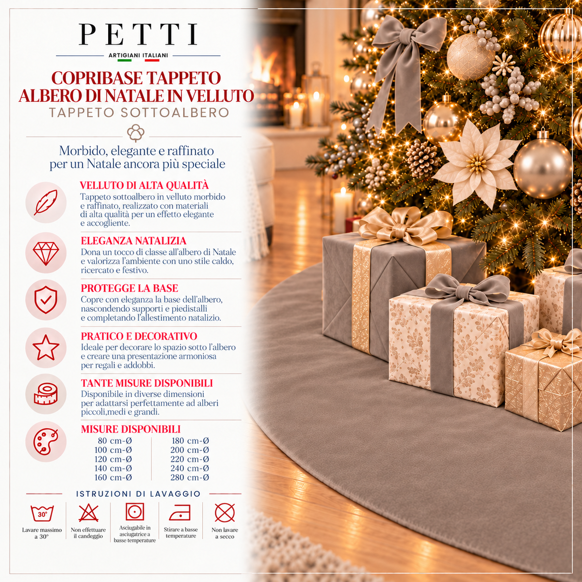 Copribase Tappeto Albero di Natale in Velluto Fango