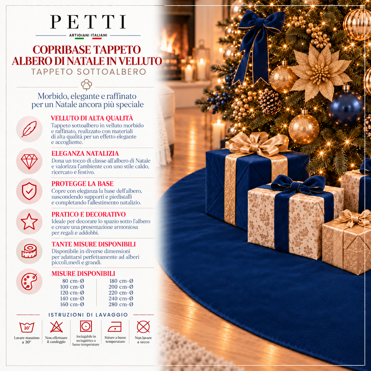 Copribase Tappeto Albero di Natale in Velluto Blu Scuro