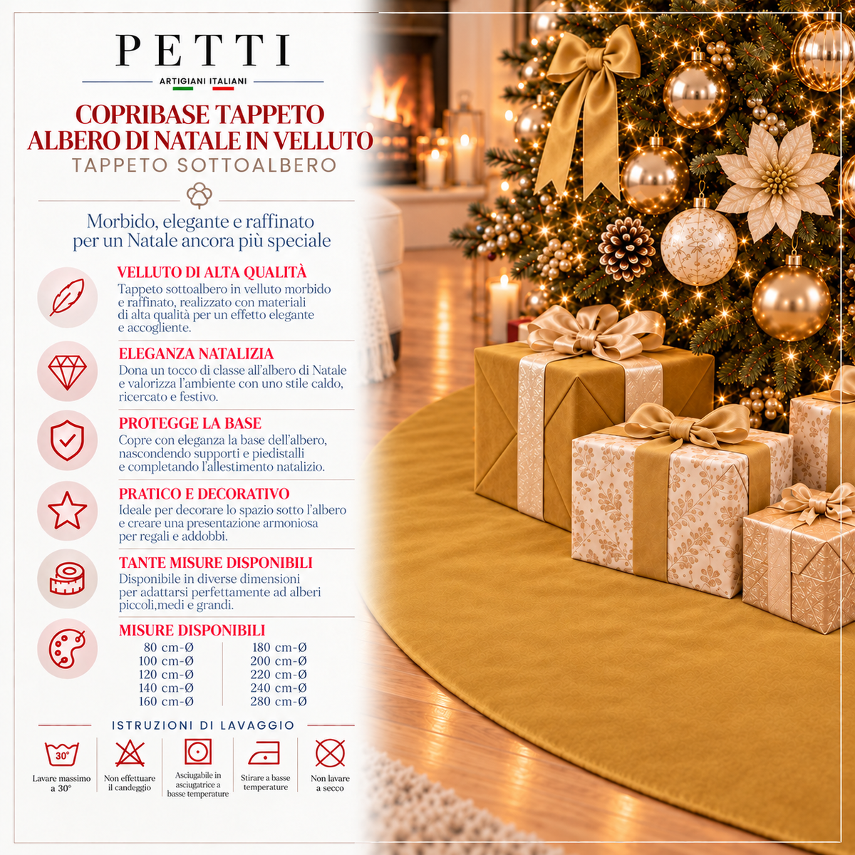 Copribase Tappeto Albero di Natale in Velluto Oro