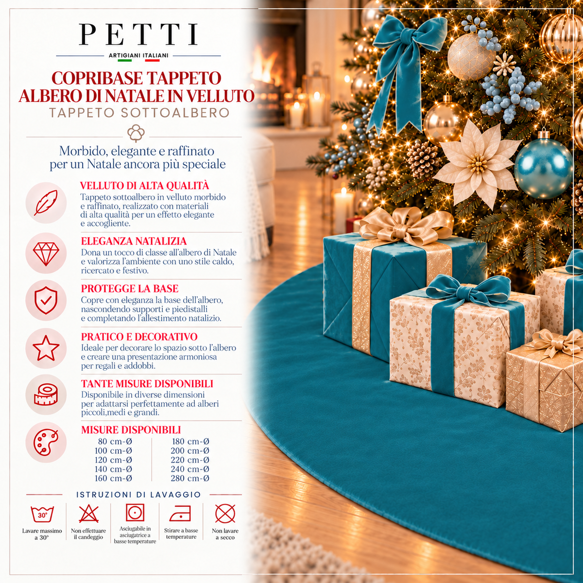 Copribase Tappeto Albero di Natale in Velluto Ottanio