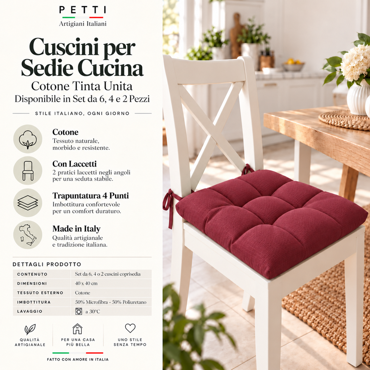 Coussins pour chaises de cuisine, housses de chaise 6 pièces bordeaux