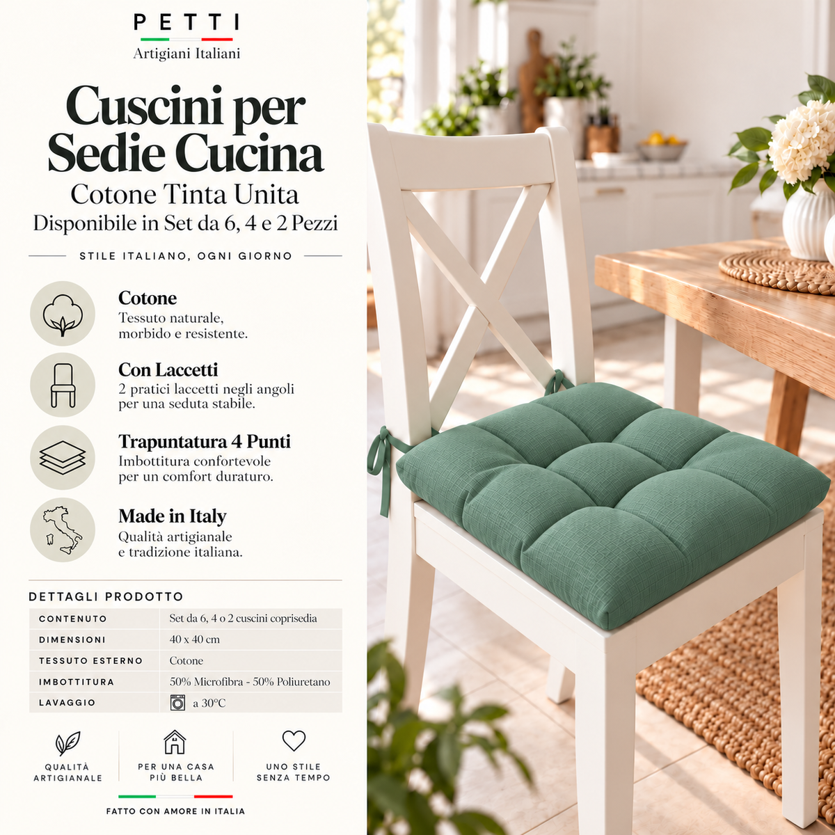 Kitchen Chair Cushions, Chair Cushions 6 Pieces Emerald Green