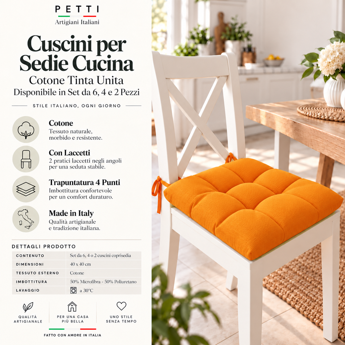 Coussins pour chaises de cuisine, housses de chaise 6 pièces orange