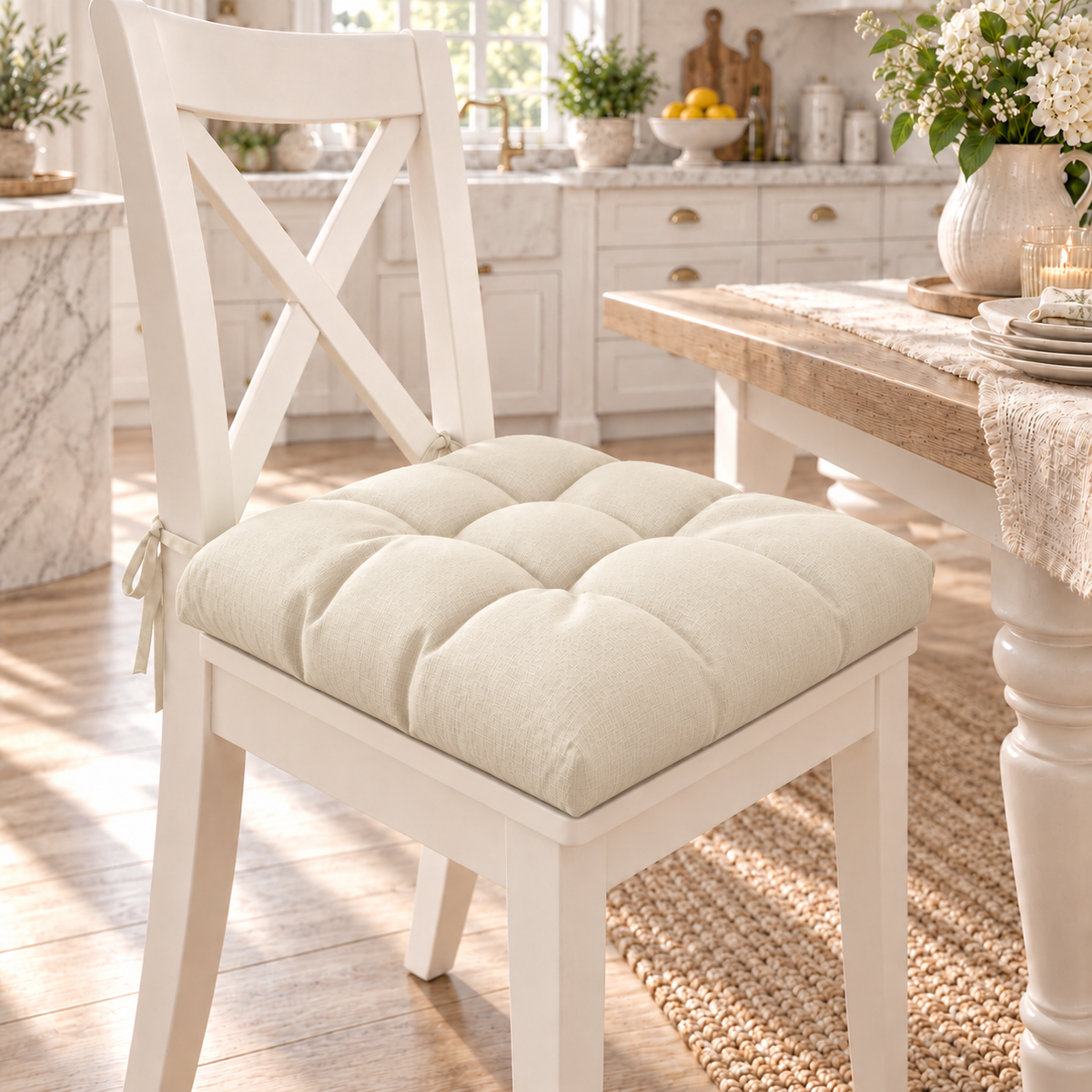 Kitchen Chair Cushions, Chair Cushions 6 Pieces Cream