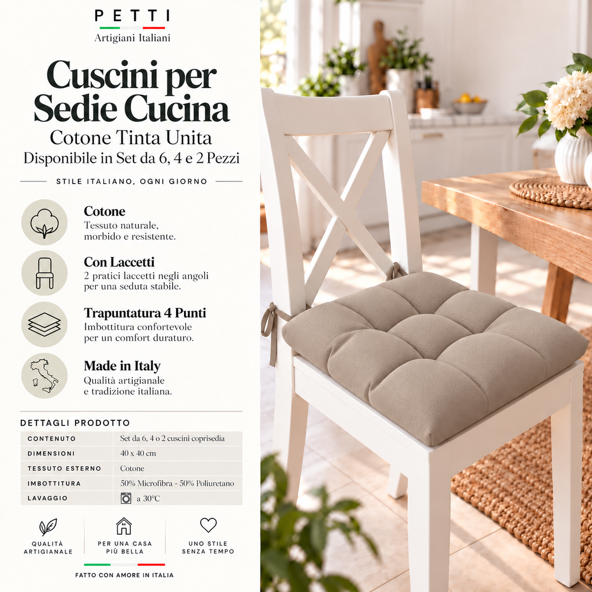 Cuscini per Sedie Cucina, Cuscini Coprisedie 6 Pezzi Tortora