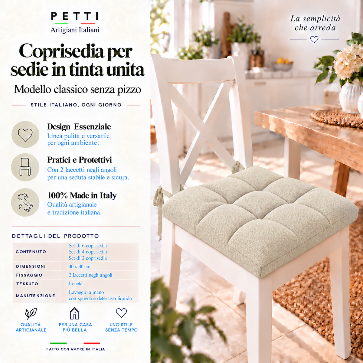 Cuscini per Sedie Cucina, Cuscini Coprisedie 6 Pezzi Panna