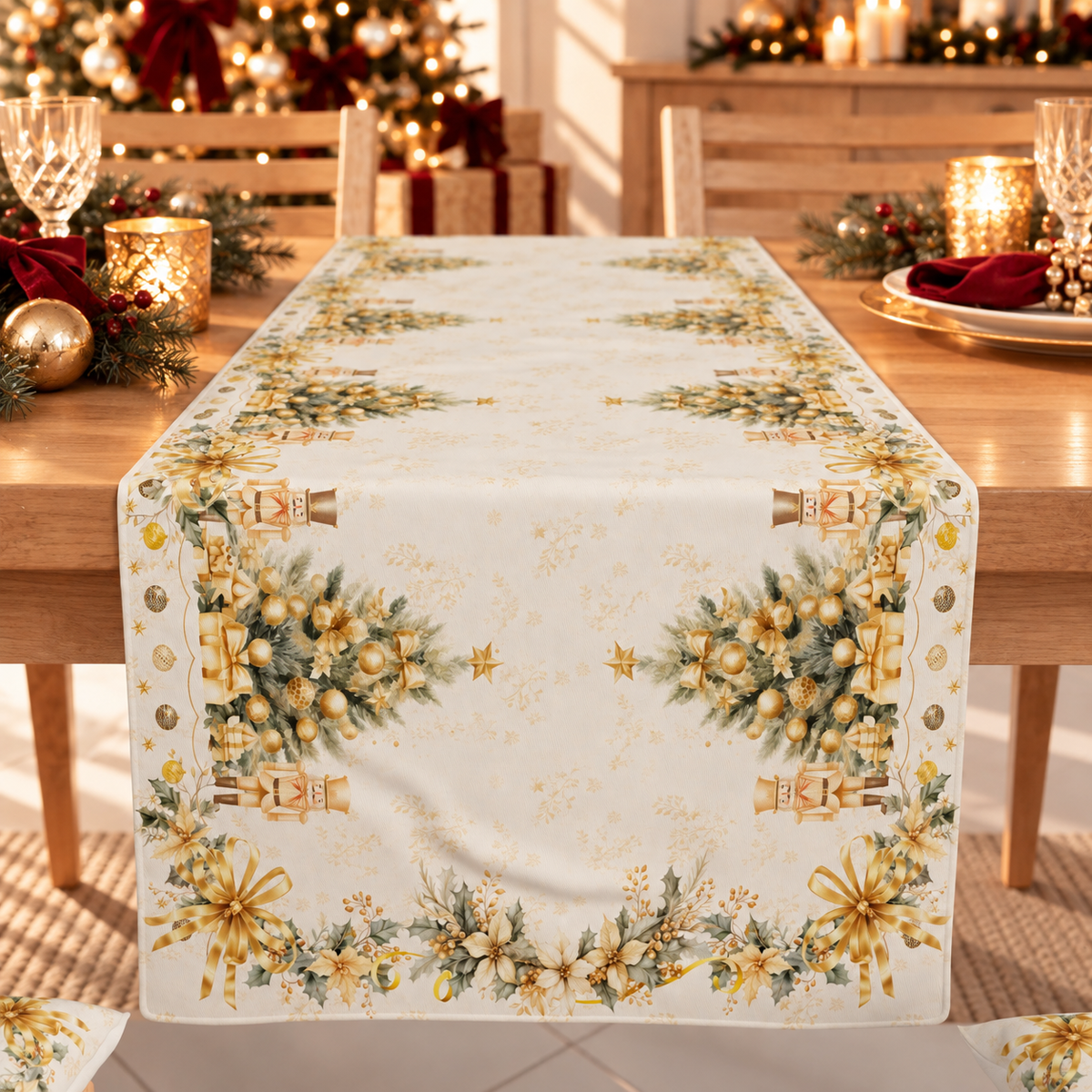 Runner Natalizi, Runner Tavola Natalizio, Tovaglia Runner Natalizia, Runner Cucina Xmas Gold
