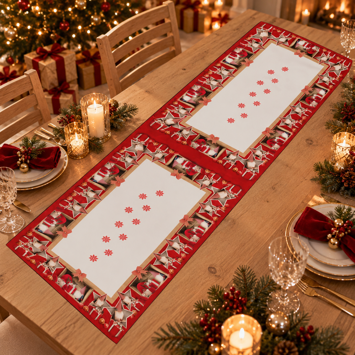 Christmas Table Runner, Christmas Table Runner Tablecloth, Elf Kitchen Runner