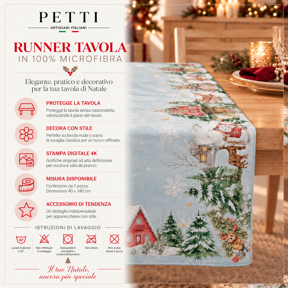 Runner Natalizi, Runner Tavola Natalizio, Tovaglia Runner Natalizia, Runner Cucina Snow