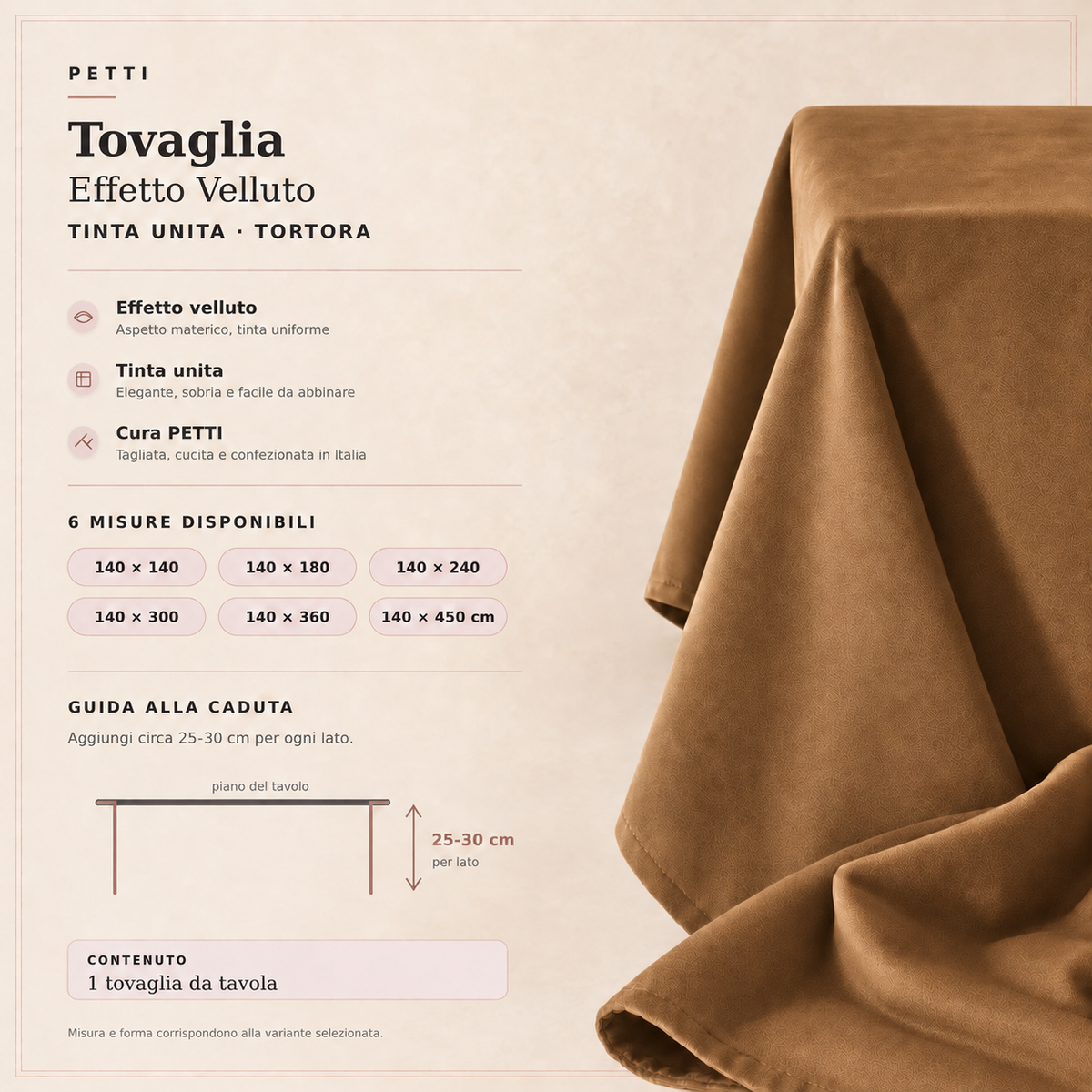 Tovaglia da Tavola in Effetto Velluto Tinta Unita Tortora