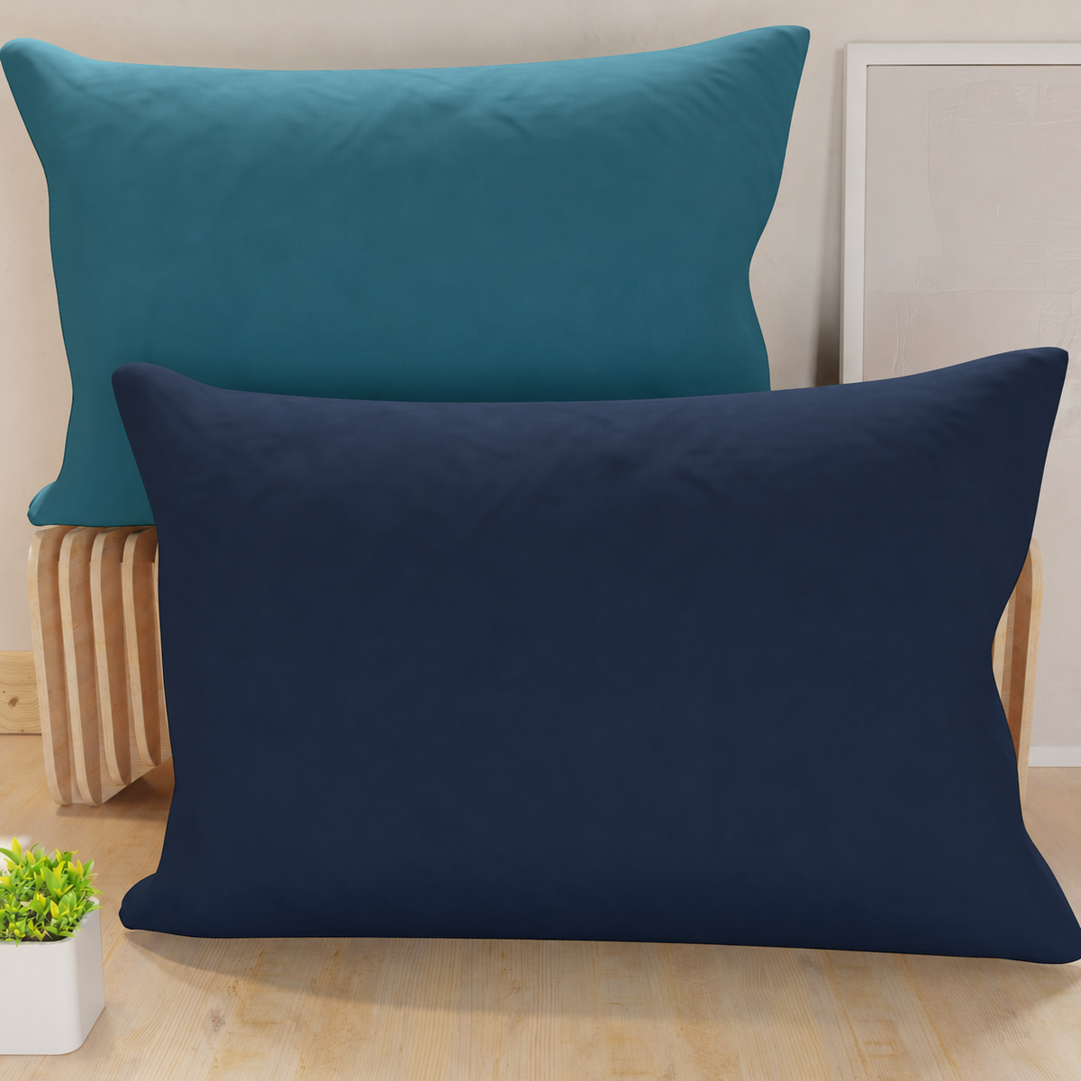 Federe, Coppia Federe, Copricuscini, 100% Microfibra Anallergica  Celeste Carta da Zucchero Blu Notte