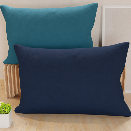 Federe, Coppia Federe, Copricuscini, 100% Microfibra Anallergica  Celeste Carta da Zucchero Blu Notte