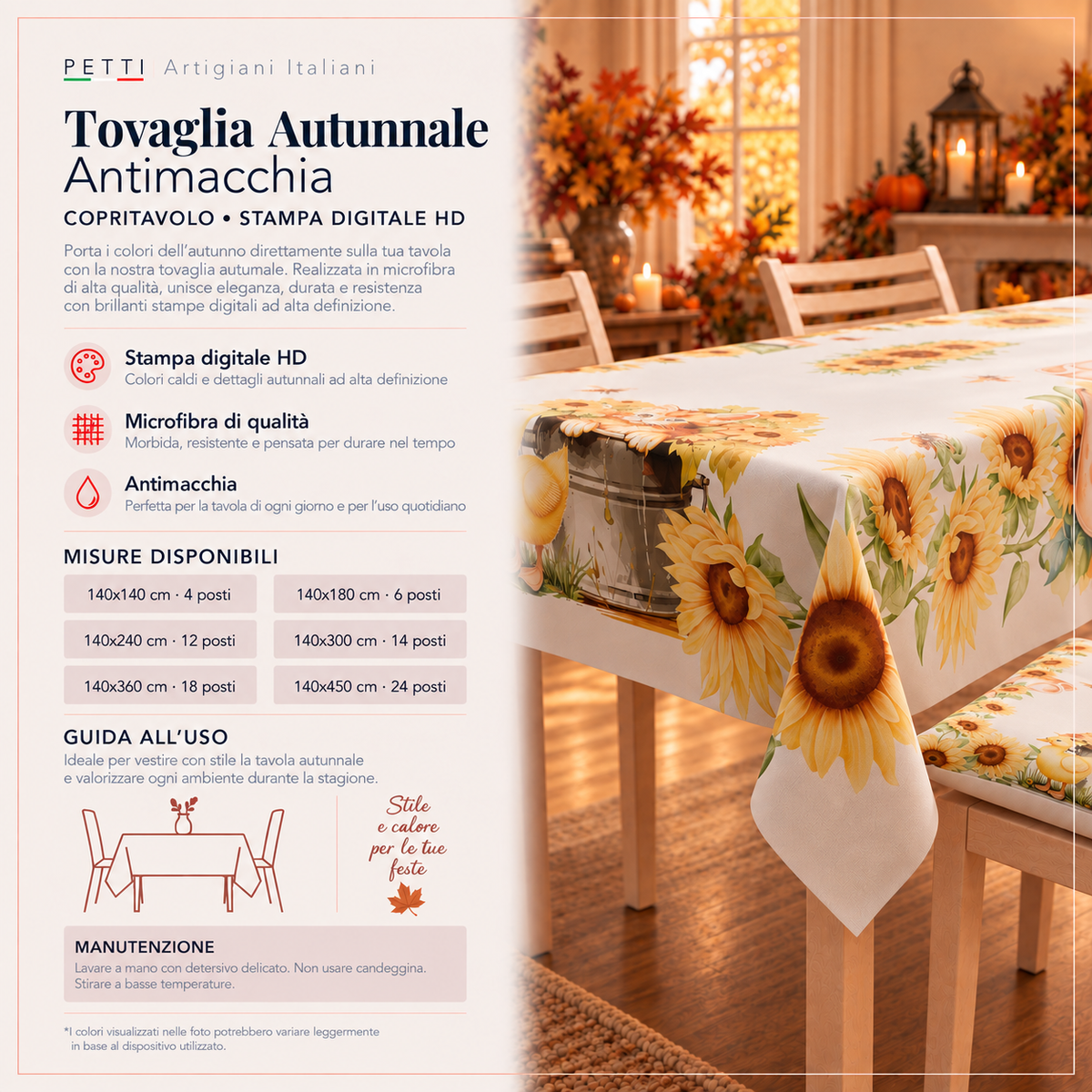 Tovaglia Autunnale Antimacchia in Stampa Digitale Sunflowers